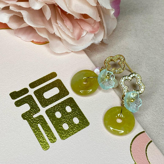 Clover Flower Donut Jade Earring