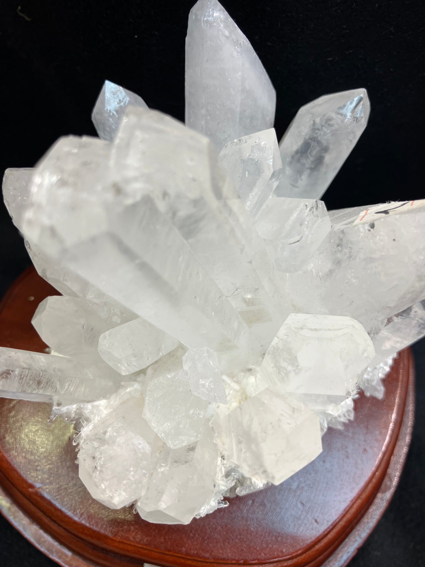 Natural Clear Quartz Cluster with Wooden Base