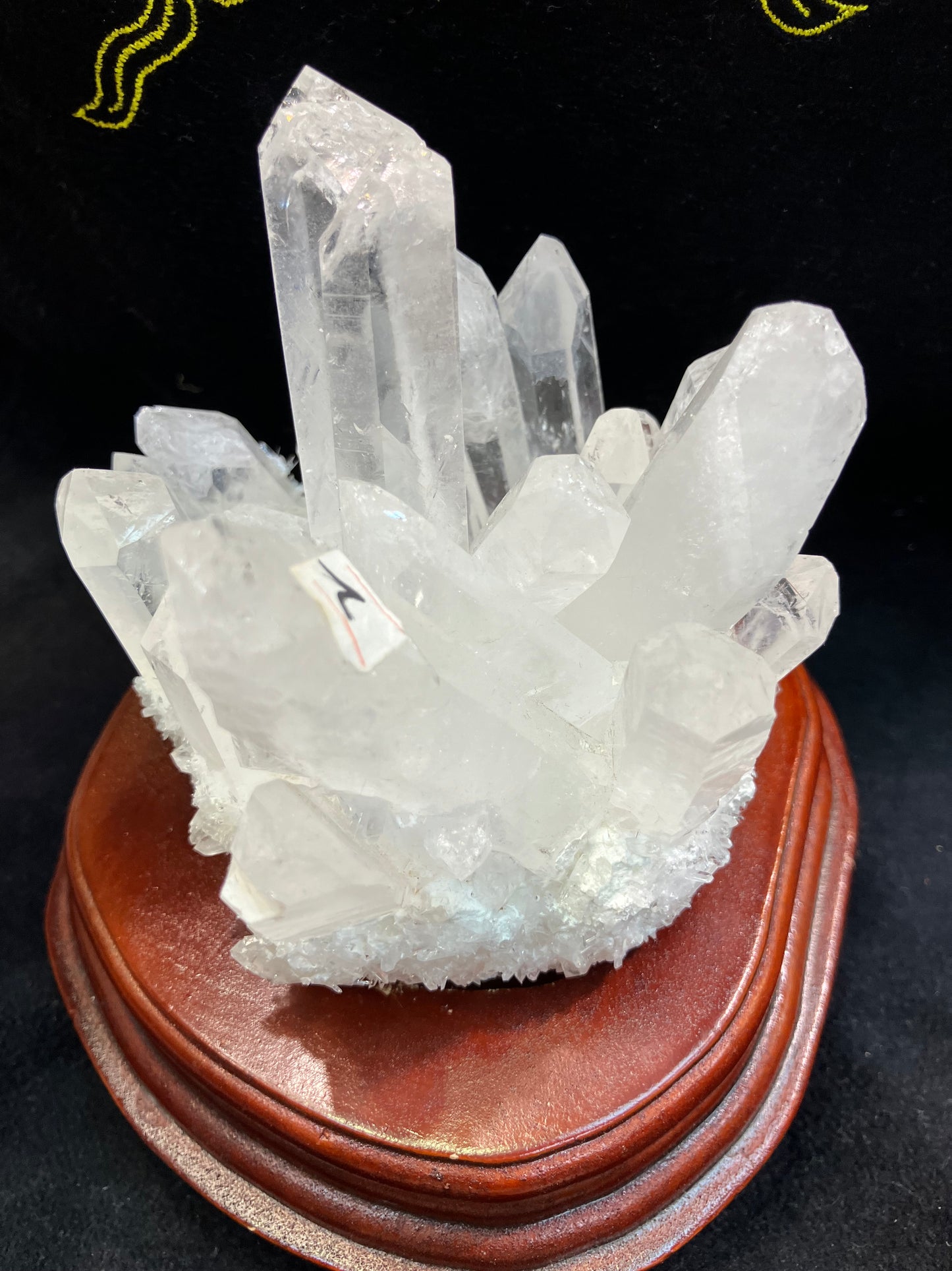 Natural Clear Quartz Cluster with Wooden Base