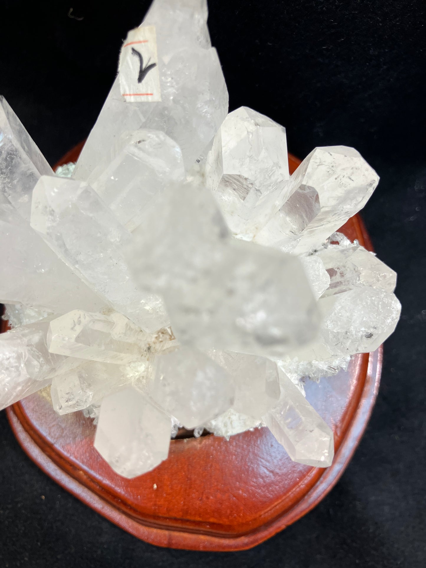 Natural Clear Quartz Cluster with Wooden Base