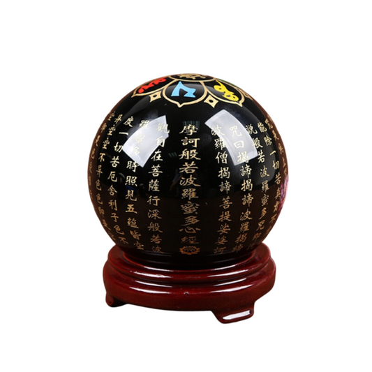 Black Obsidian Buddhist Mantra Heart Sutra Sphere Ball 黑曜石六字真言心经大悲咒大明咒球风水摆件