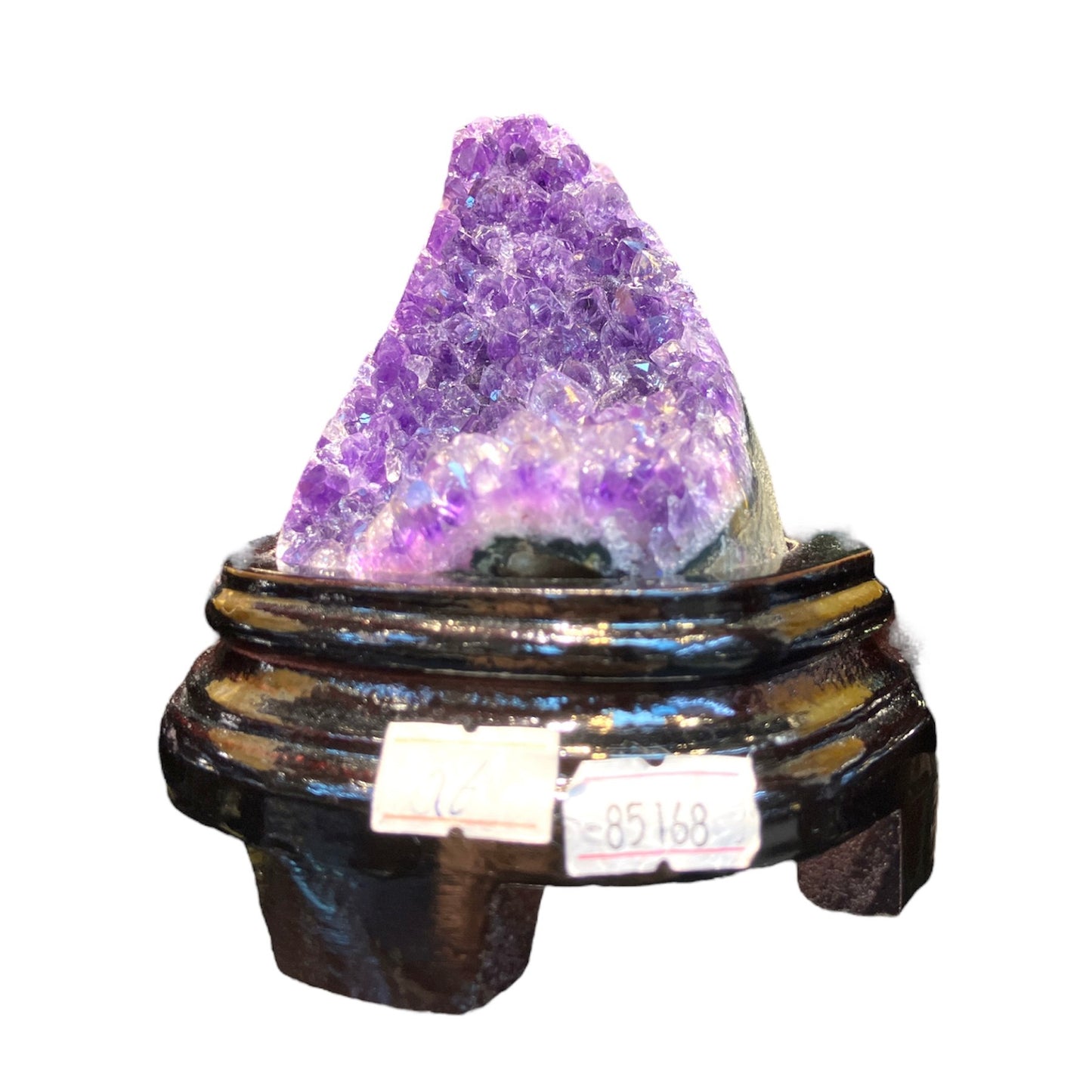 609g Natural Amethyst Uruguay Piece Fengshui Display with Wooden Base