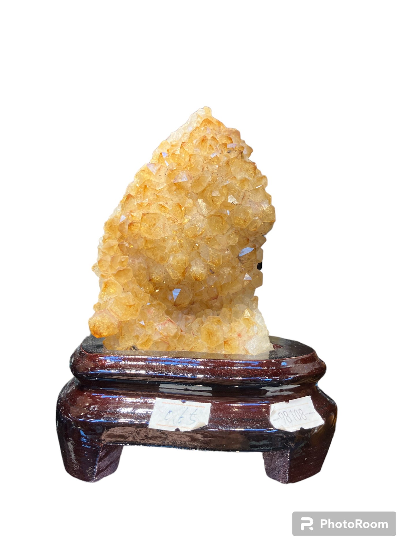 649g Natural Brazil Citrine Piece Fengshui Display with Wooden Base