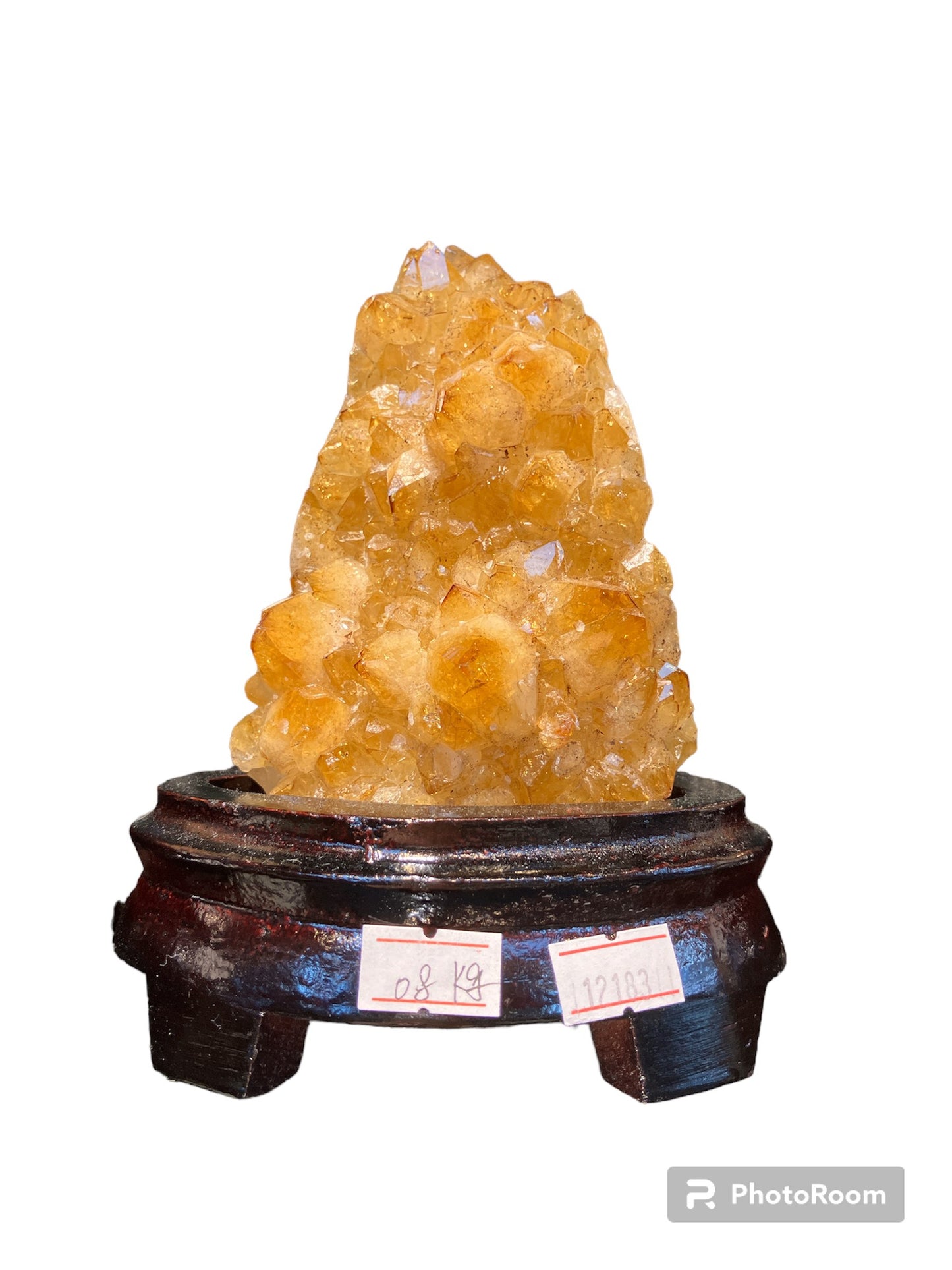 807g Natural Brazil Citrine Piece Fengshui Display with Wooden Base