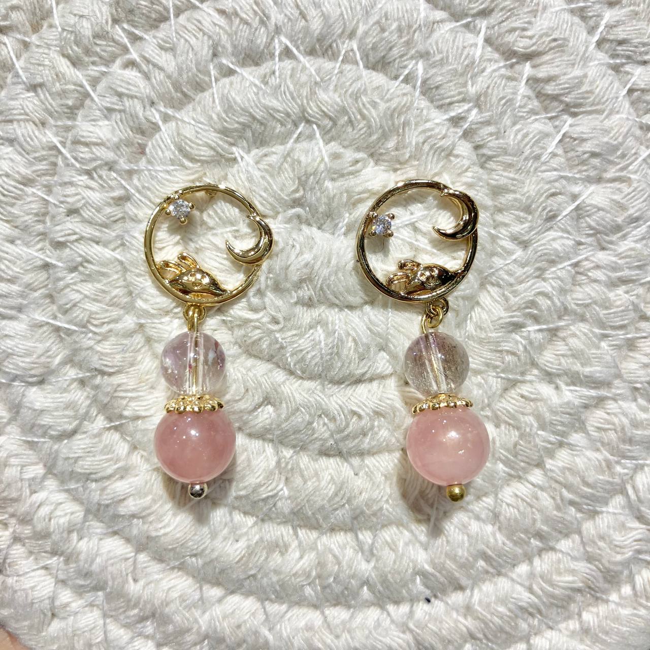 Moon Super 7 Rose Quartz Earring