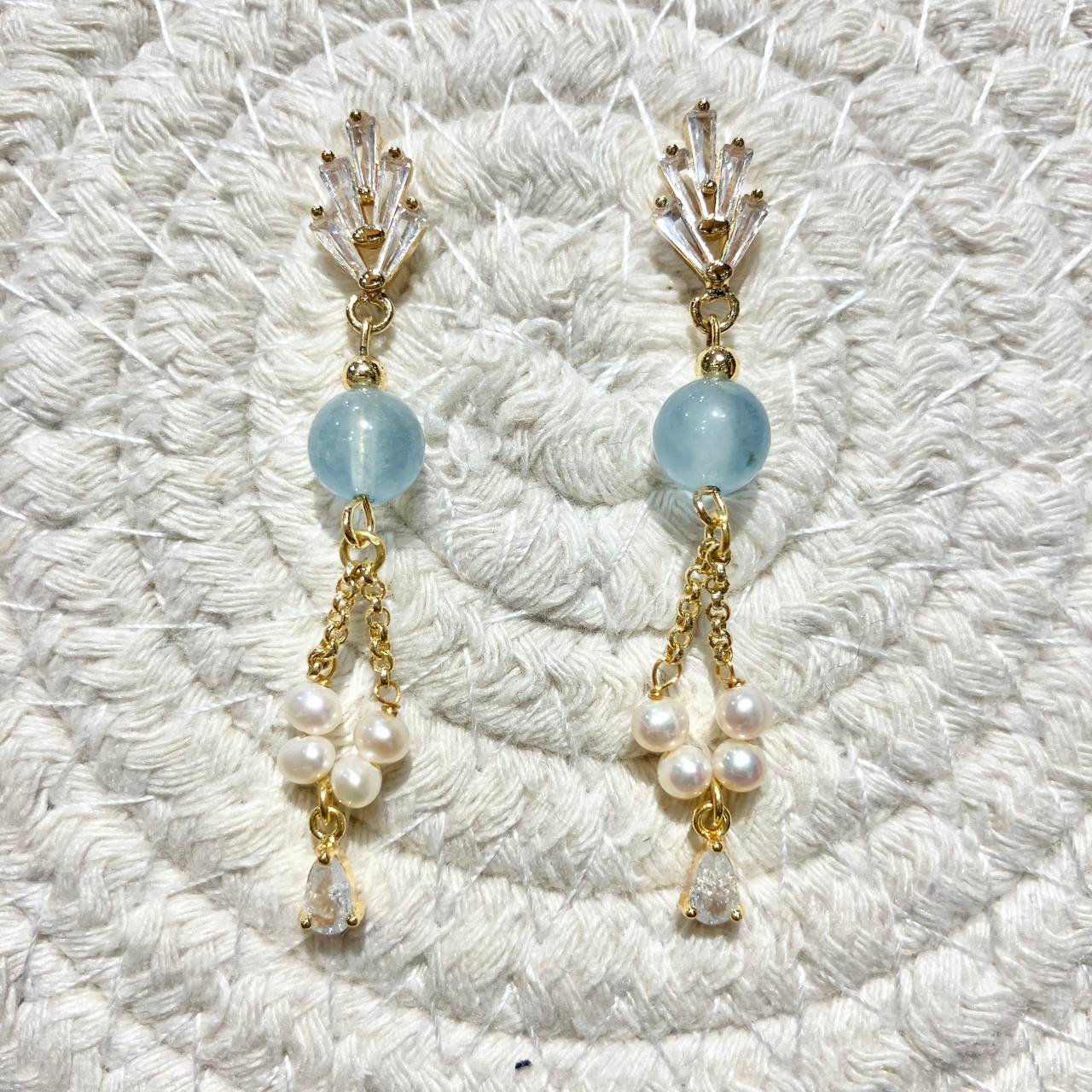 Crystal Aquamarine Pearl Earring