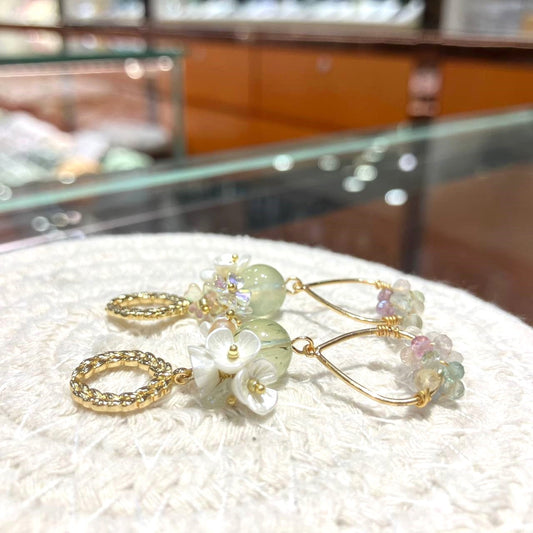 Prehnite Flower Earring