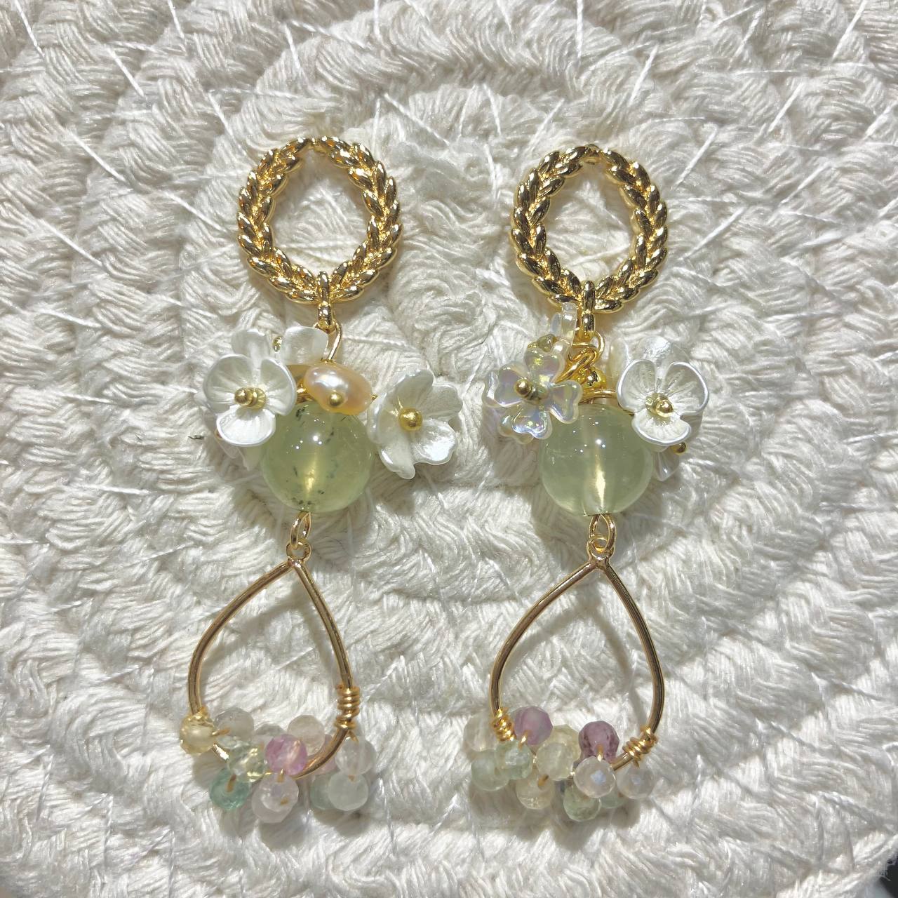 Prehnite Flower Earring