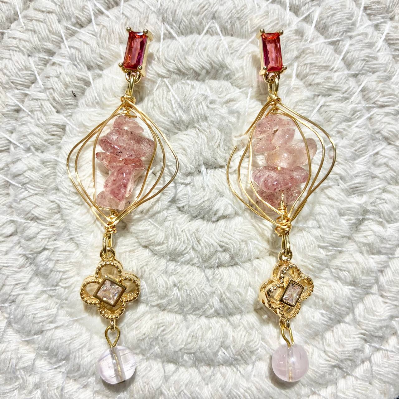 Raw Strawberry Quartz Earring