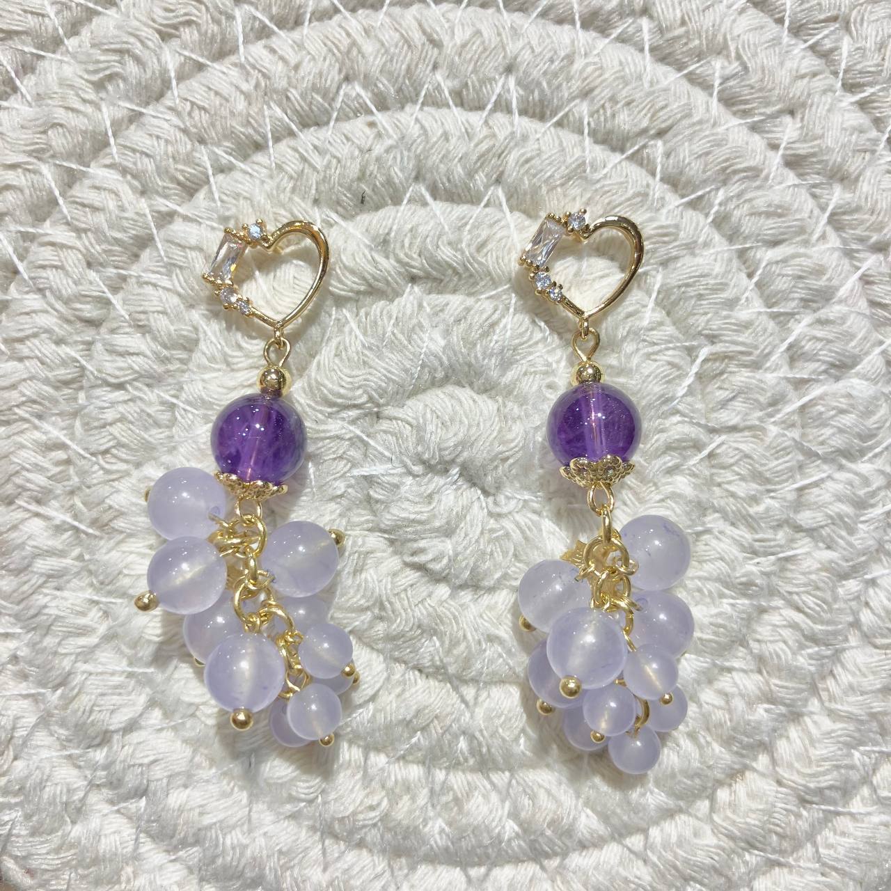 Heart Amethyst Chalcedony Earring