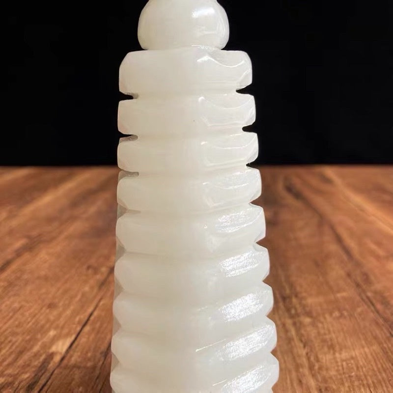 White Jade Pagoda with Gourd Hulu Tip 9 Level