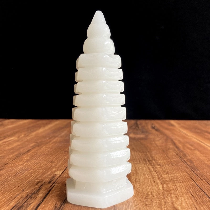 White Jade Pagoda with Gourd Hulu Tip 9 Level