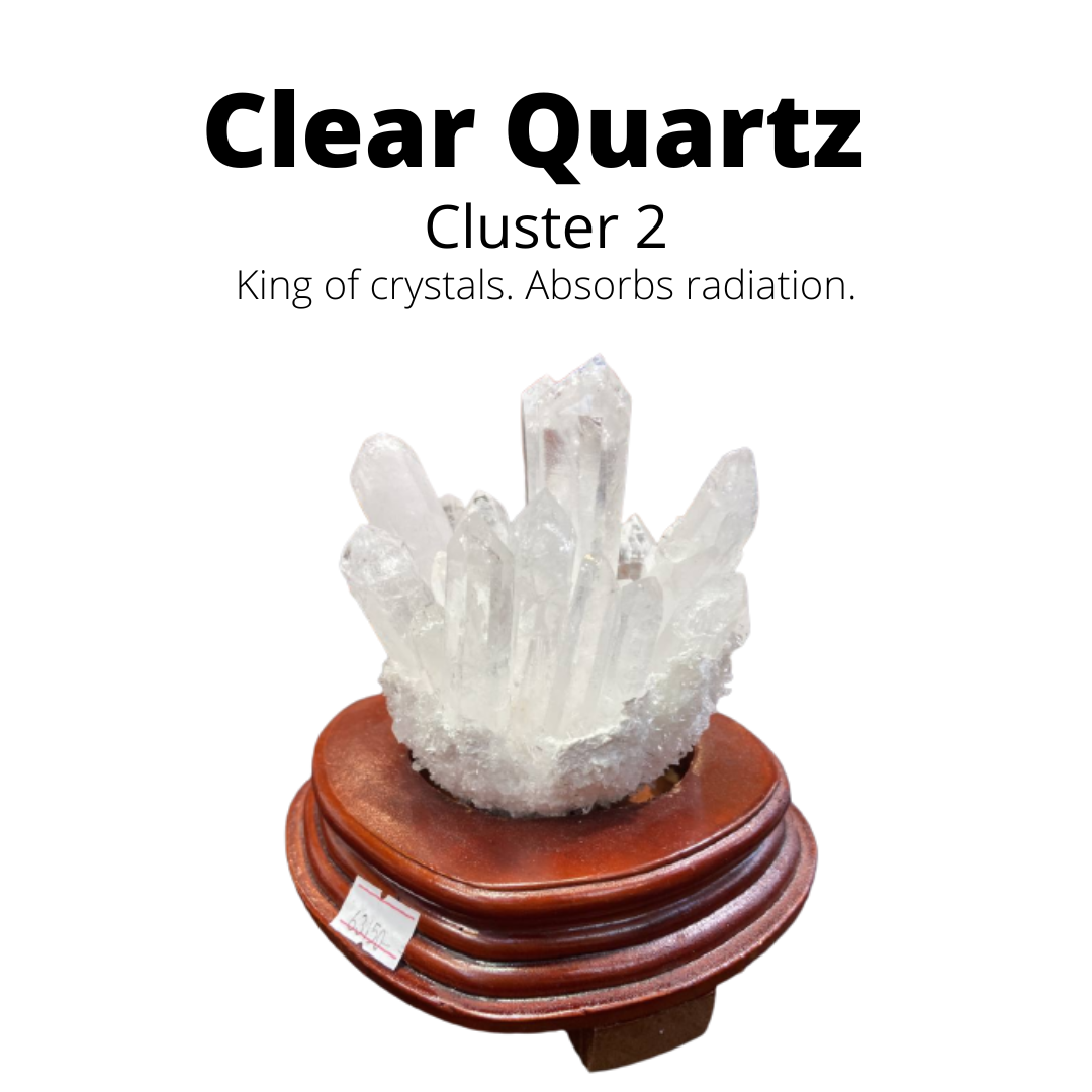 Natural Clear Quartz Cluster with Wooden Base