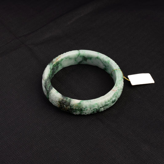 Carving Piao Hua Green Jade Bangle