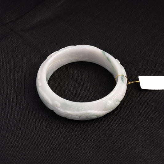 Carving Piao Hua Green White Jade Bangle