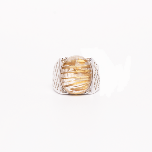 Oval Rutilated Quartz Signet Ring