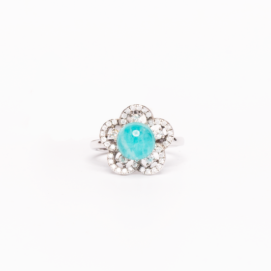 Amazonite Flower Round Ring