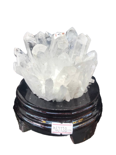 Natural Clear Quartz Cluster with Wooden Base