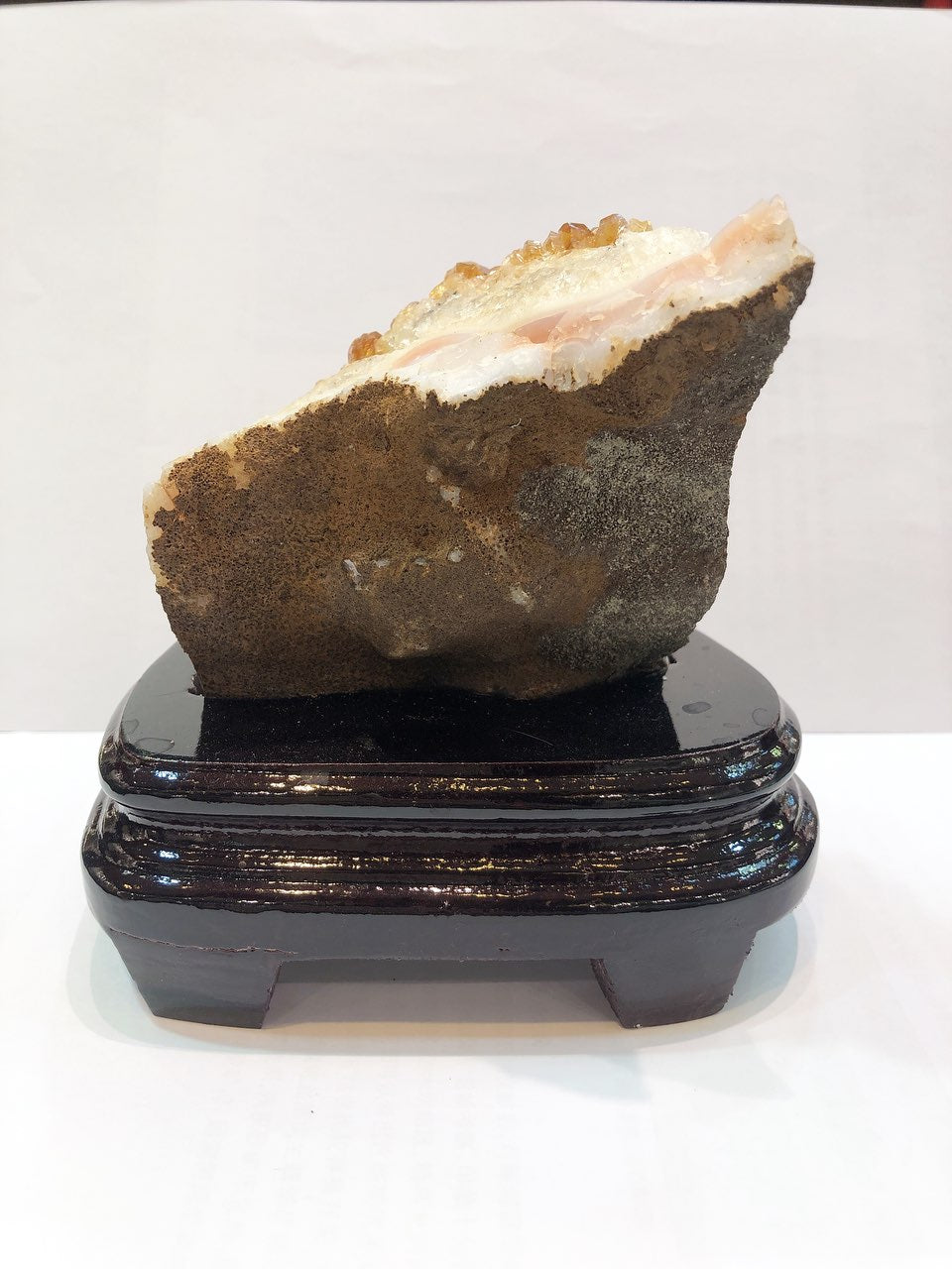 760g Natural Brazil Citrine Piece Fengshui Display with Wooden Base