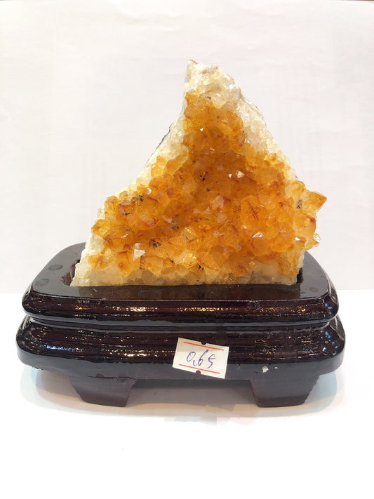 650g Natural Brazil Citrine Piece Fengshui Display with Wooden Base