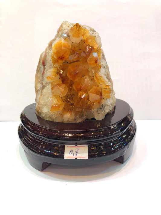 800g Natural Brazil Citrine Piece Fengshui Display with Wooden Base